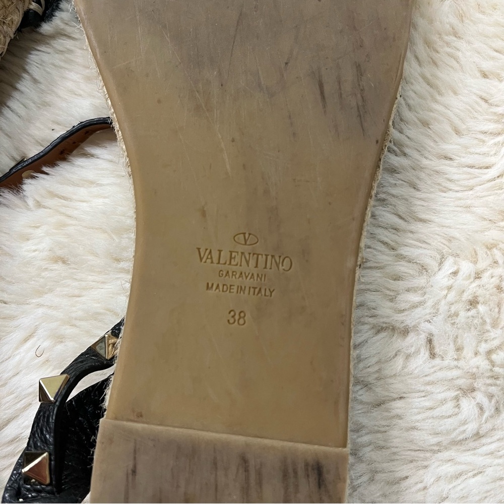 Valentino rockstud T 20 black leather stud ankle strap espadrille flat sandal 38 - Picture 5 of 6
